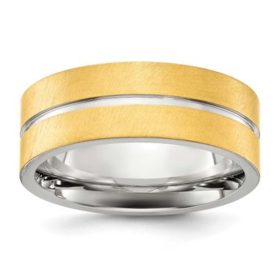 Polished Yellow IP-plated Grooved 8mm Band Stainless Steel Brushed, SR742-10, 196904253168