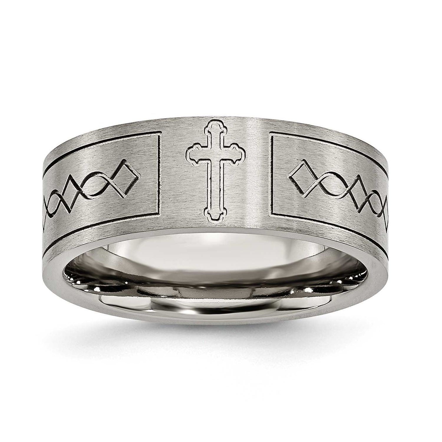 Cross Design 8mm Flat Band Titanium Brushed, TB145-10.5, 883957779652