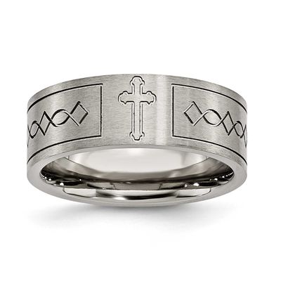 Cross Design 8mm Flat Band Titanium Brushed, TB145-10.5, 883957779652