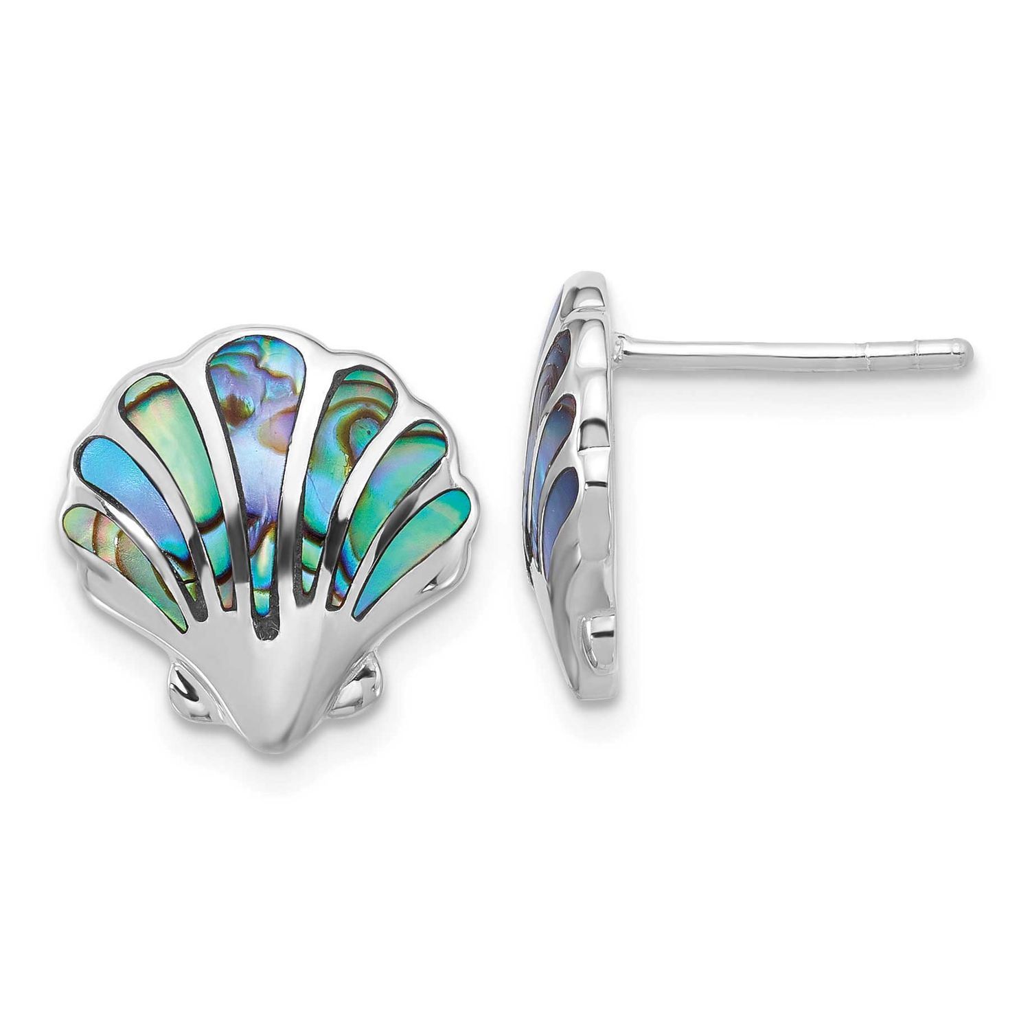 Polished Abalone Shell Post Earrings Sterling Silver Rhodium-plated, QE17790,