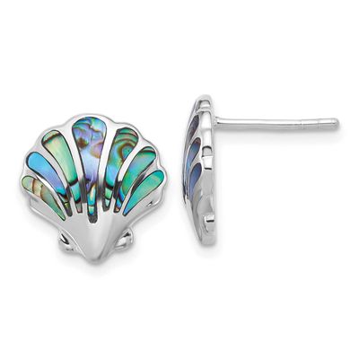 Polished Abalone Shell Post Earrings Sterling Silver Rhodium-plated, QE17790,