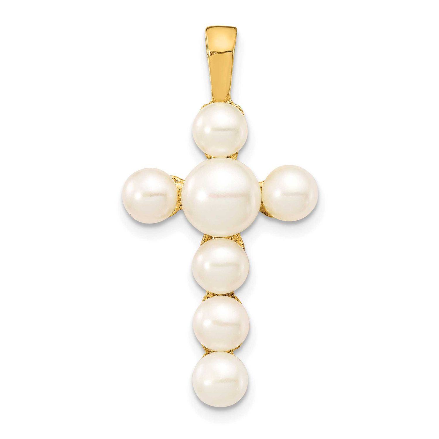 4-6mm White Button Freshwater Cultured Pearl Cross Pendant 10k Gold, 10XP5296,