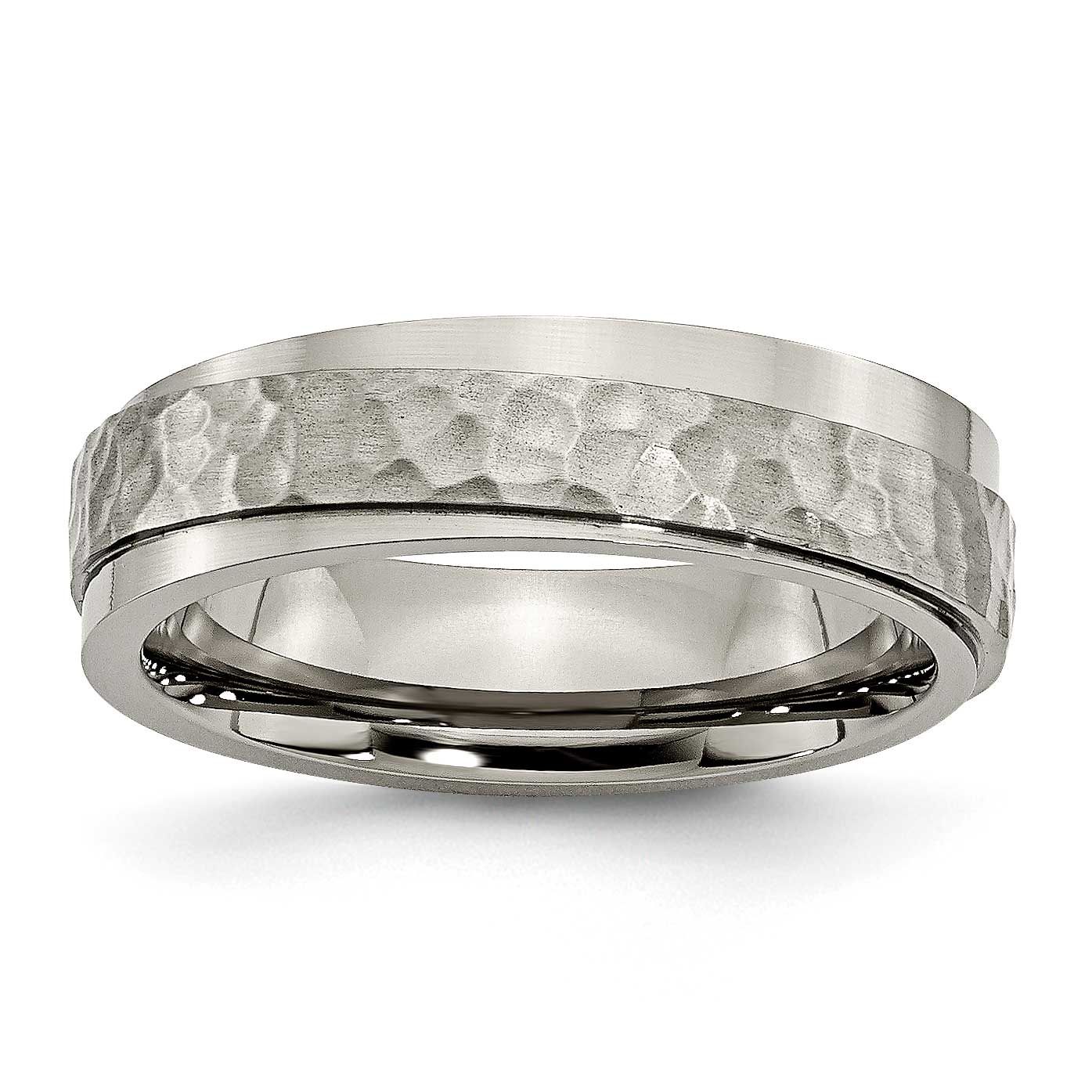 Hammered 6mm Ridged Edge Band Titanium Polished, TB238-9, 886774047935