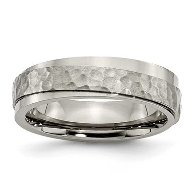 Hammered 6mm Ridged Edge Band Titanium Polished, TB238-9, 886774047935