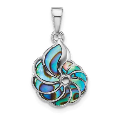Polished Abalone Swirl Shell Pendant Sterling Silver Rhodium-plated, QP5913,