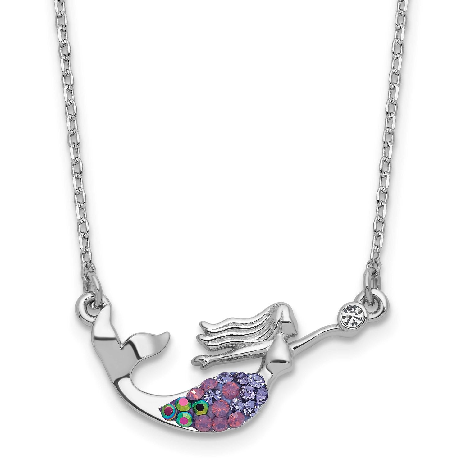 Crystal Mermaid 17.25 2in Necklace Sterling Silver Rhodium-plated, QG6762-17.25,
