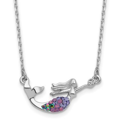 Crystal Mermaid 17.25 2in Necklace Sterling Silver Rhodium-plated, QG6762-17.25,