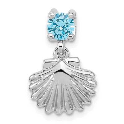 Polished Blue CZ Shell Chain Slide Pendant Sterling Silver Rhodium-plated, QP5914,