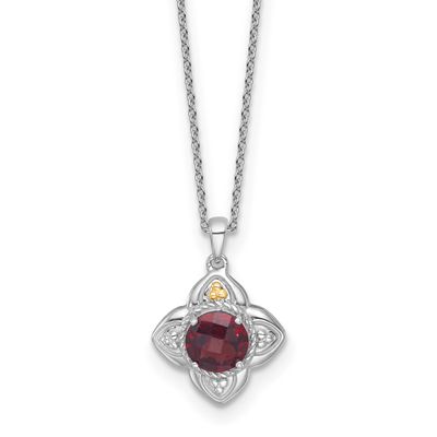 Shey Couture with 14k Accent Round Garnet Flower 18 inch with 2 inch Extension Necklace Sterling Si