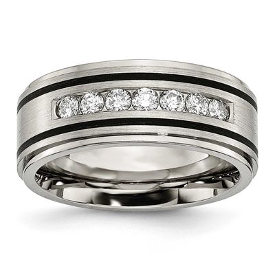 Polished and Enameled 1/2 Carat Diamond 9mm Band Titanium Brushed, TB438A-10, 883957523415