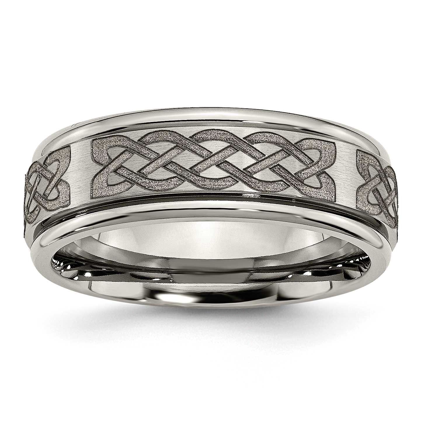 Celtic Laser Design 8mm Ridged Edge Band Titanium Brushed and Polished, TB11F-11, 886774046242