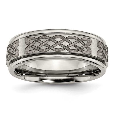 Celtic Laser Design 8mm Ridged Edge Band Titanium Brushed and Polished, TB11F-11, 886774046242