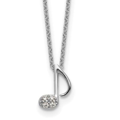 Cheryl M Polished CZ Music Note 16 Inch with 2 Inch Extension Necklace Sterling Silver Rhodium-plat