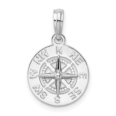 De-Ani Polished Mini Compass Pendant Sterling Silver Rhodium-plated, QC10563, 637218184194