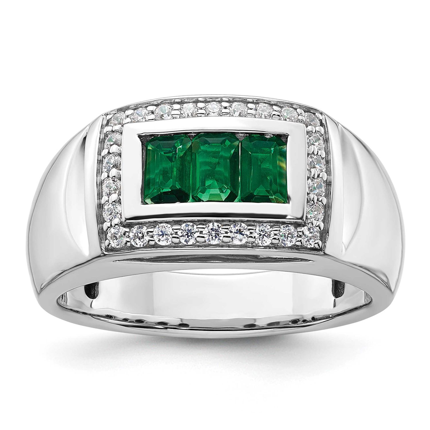 IBGoodman Men&#39;s Created Emerald Complete Lab Grown VS/SI FGH Ring 14k White Gold, B220082-4WCE/LG,