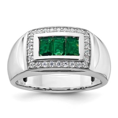 IBGoodman Men&#39;s Created Emerald Complete Lab Grown VS/SI FGH Ring 14k White Gold, B220082-4WCE/LG,