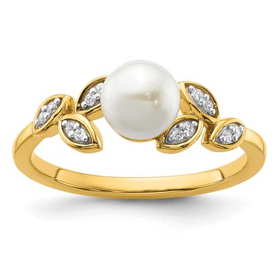 Diamond and Pearl Leaf Fashion Ring 14k Gold Polished, RM10182-006-YAA,