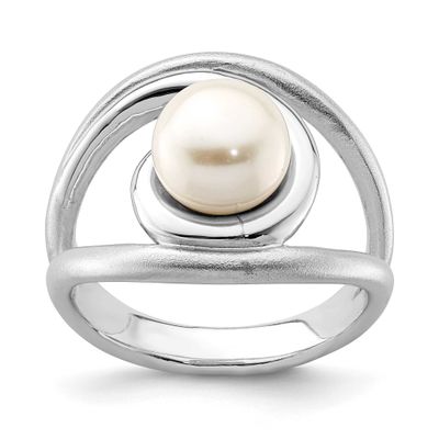 Satin/Polished 8-9mm Button FWC Pearl Ring Sterling Silver Rhodium-plated, QR6869-6, 883957942407