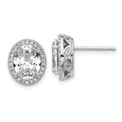 Cheryl M Polished Fancy Oval CZ Halo Post Earrings Sterling Silver Rhodium-plated, QCM1705, 1969042