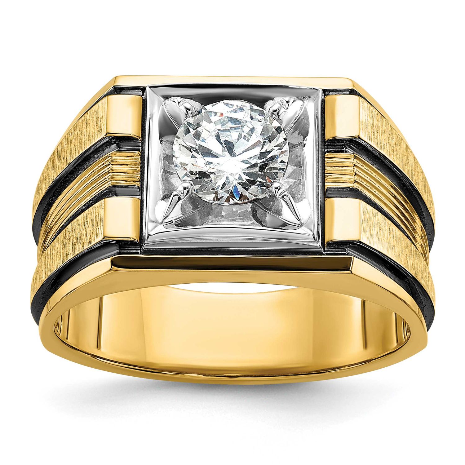 Black IBGoodman Men&#39;s Polish/Satin Complete Lab Grown VS Ring 14k Two-tone Gold, B40154-4YWLG, 1969