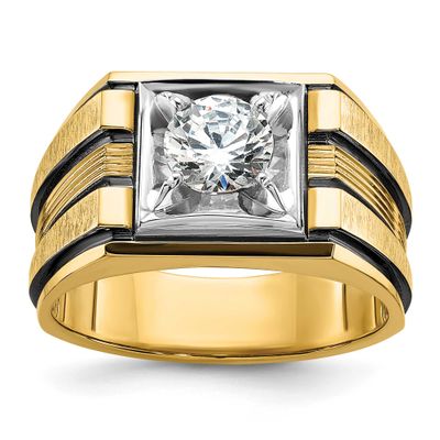 Black IBGoodman Men&#39;s Polish/Satin Complete Lab Grown VS Ring 14k Two-tone Gold, B40154-4YWLG, 1969
