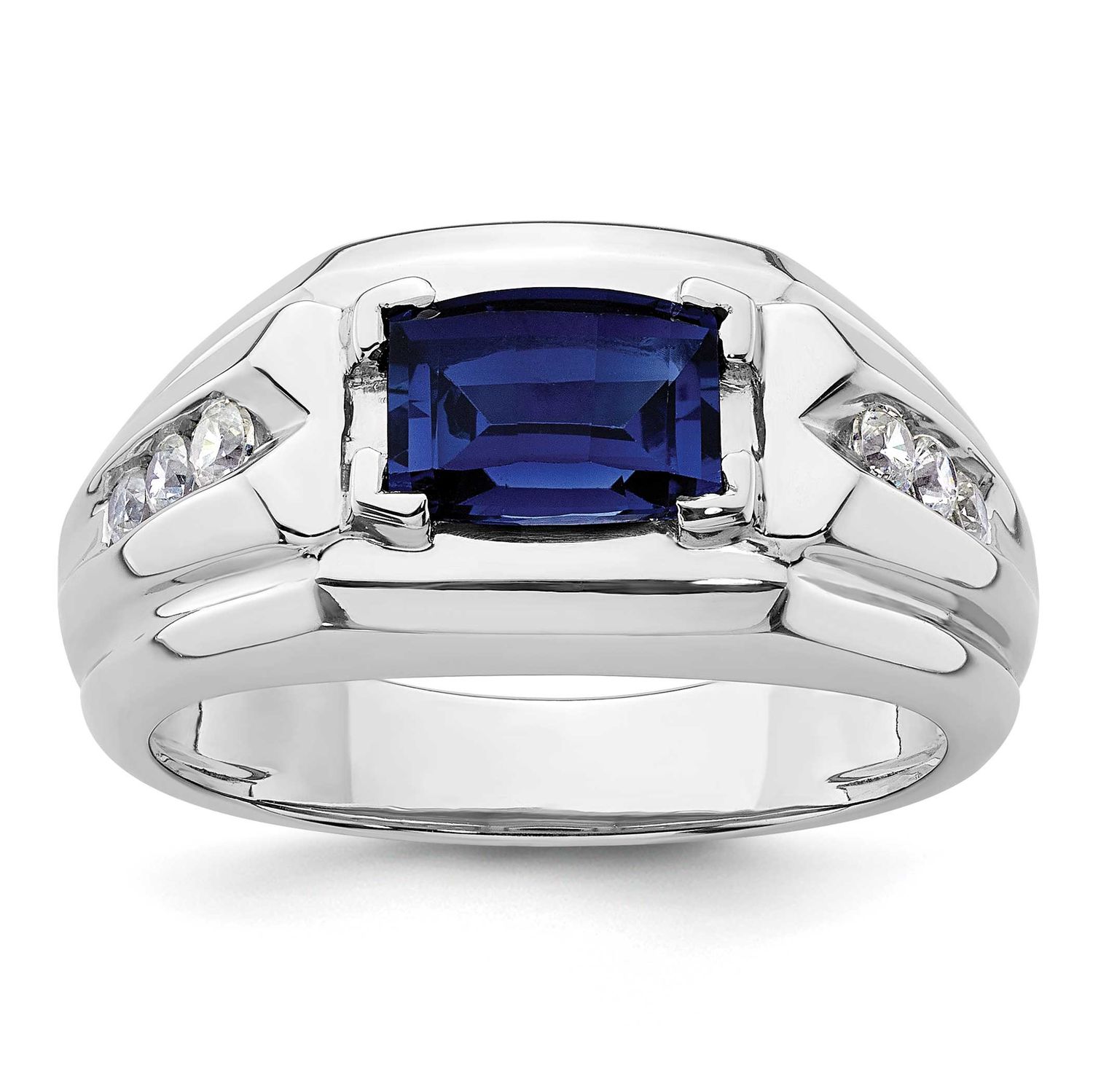 IBGoodman Men&#39;s Created Sapphire Complete Lab Grown VS/SI FG Ring 14k White Gold, B220074-4WCS/LG,