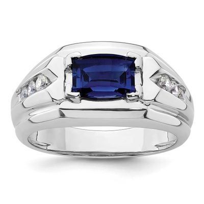 IBGoodman Men&#39;s Created Sapphire Complete Lab Grown VS/SI FG Ring 14k White Gold, B220074-4WCS/LG,