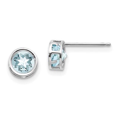 5mm Bezel Aquamarine Stud Earrings 14k White Gold, XBE255, 191101433481