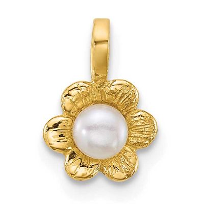 Madi K 3-4mm White Button Freshwater Cultured Pearl Flower Pendant 14k Gold, GK1201,