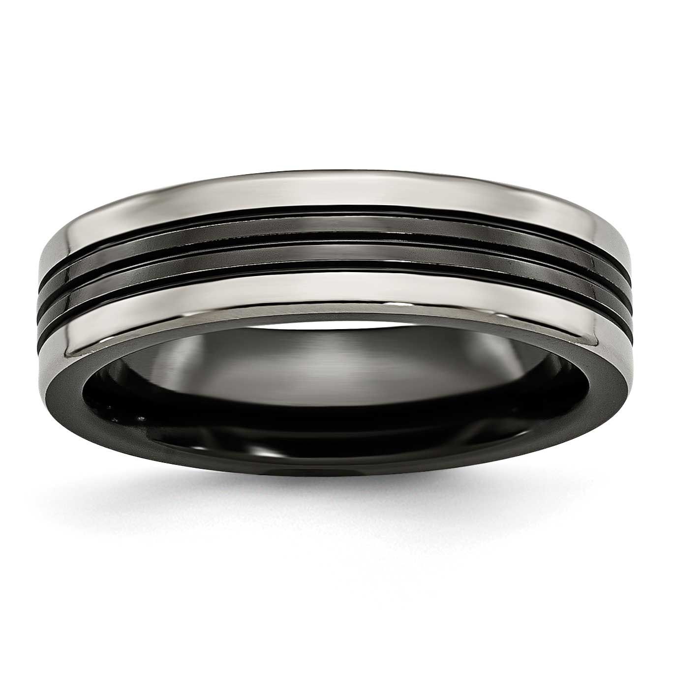 Black Ti with Grey Edges 6mm Grooved and Polished Band Titanium, TB397-7.5, 886774978093