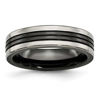 Black Ti with Grey Edges 6mm Grooved and Polished Band Titanium, TB397-7.5, 886774978093