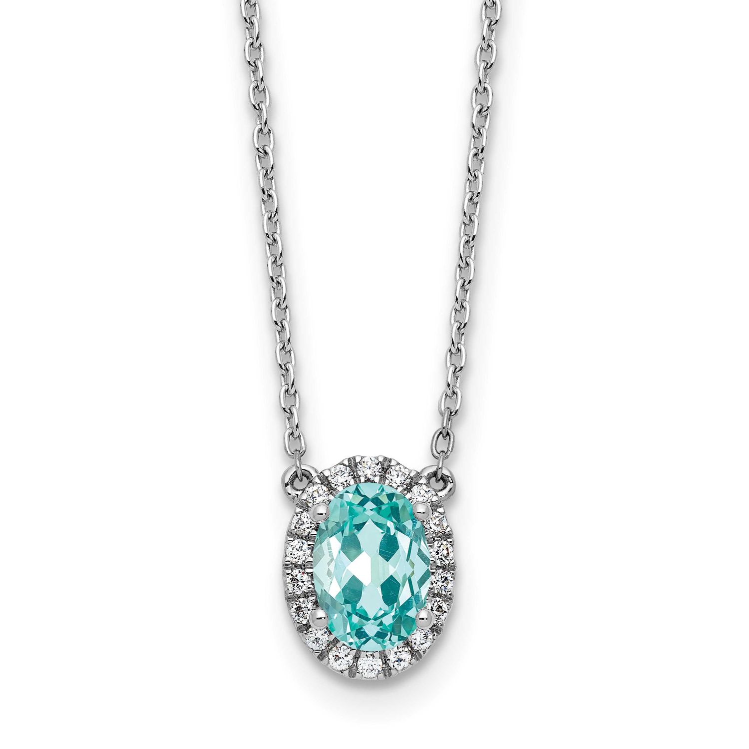 Lab Grown VS/SI FGH Diamond and Cr Paraiba Oval Halo Necklace 14k White Gold, PM10464-CP-116-WLG,
