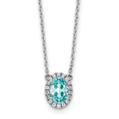 Lab Grown VS/SI FGH Diamond and Cr Paraiba Oval Halo Necklace 14k White Gold, PM10464-CP-116-WLG,