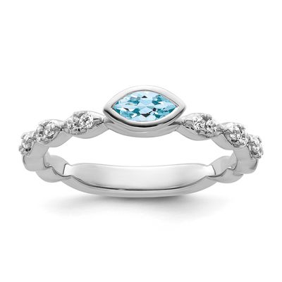 Aquamarine and Diamond Ring 14k White Gold, SK2121-6, 196904275566
