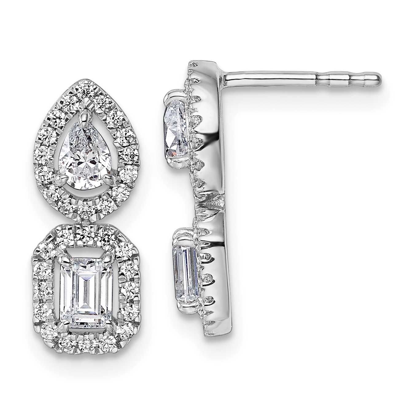 Lab Grown Diamond VS/SI FGH 2-stone Halo Dangle Earrings 14k White Gold, EM10509-088-WLG,