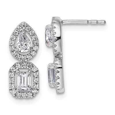 Lab Grown Diamond VS/SI FGH 2-stone Halo Dangle Earrings 14k White Gold, EM10509-088-WLG,