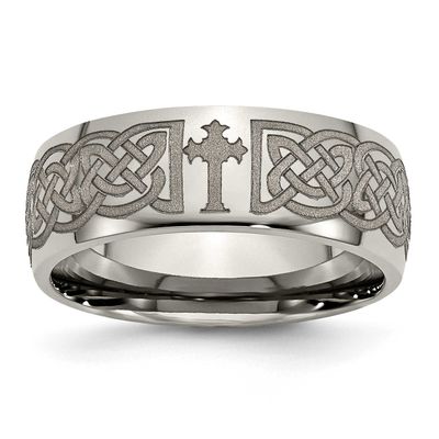 Celtic Cross Laser Design 8mm Band Titanium Polished, TB2K-9.5, 886774057712