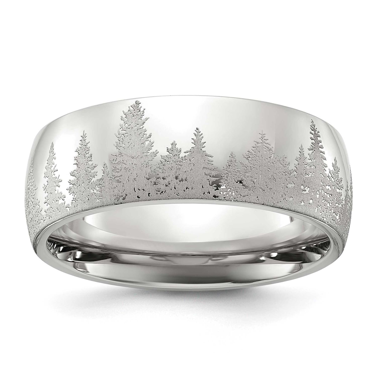 Lasered Tree Design 8mm Band Stainless Steel Polished, SR766-12.5, 196904257999