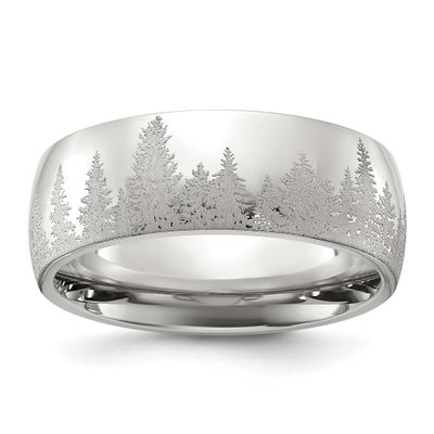 Lasered Tree Design 8mm Band Stainless Steel Polished, SR766-12.5, 196904257999