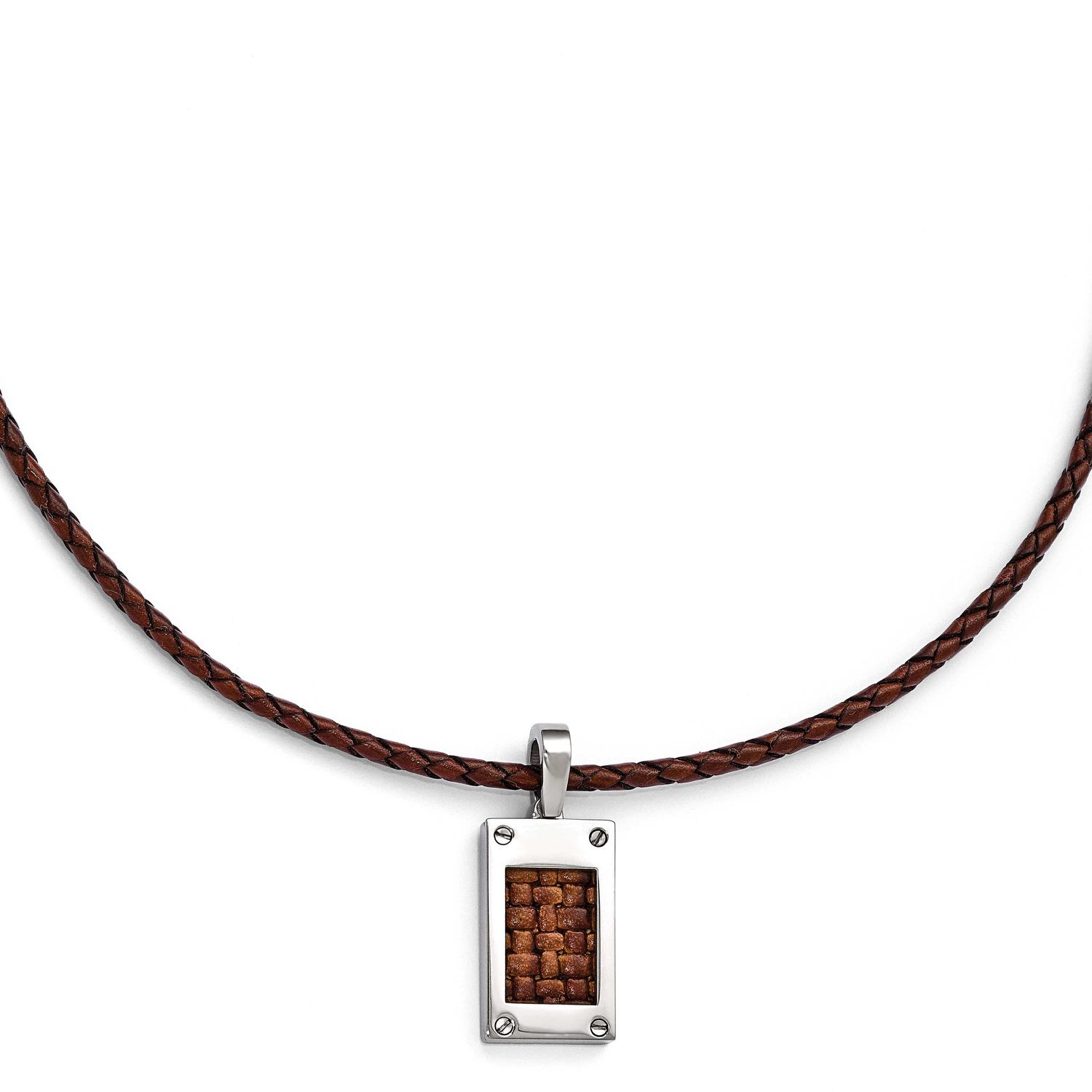 Edward Mirell Brown Leather Insert &amp; Leather Cord Polished Necklace Titanium, EMN111-20, 8867743129