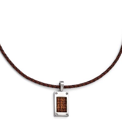 Edward Mirell Brown Leather Insert &amp; Leather Cord Polished Necklace Titanium, EMN111-20, 8867743129