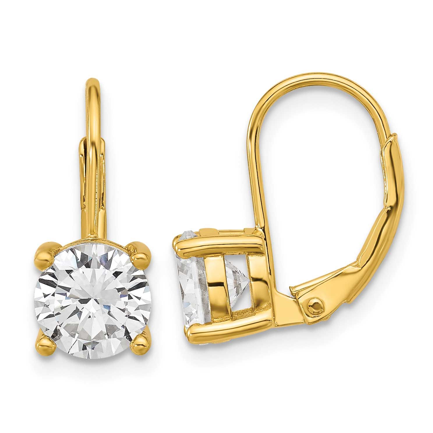 Gold-tone Flash-gold Plated 7mm CZ 2 Stone Leverback Earrings Sterling Silver, QSH133Y, 196904348567