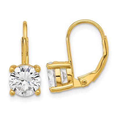 Gold-tone Flash-gold Plated 7mm CZ 2 Stone Leverback Earrings Sterling Silver, QSH133Y, 196904348567