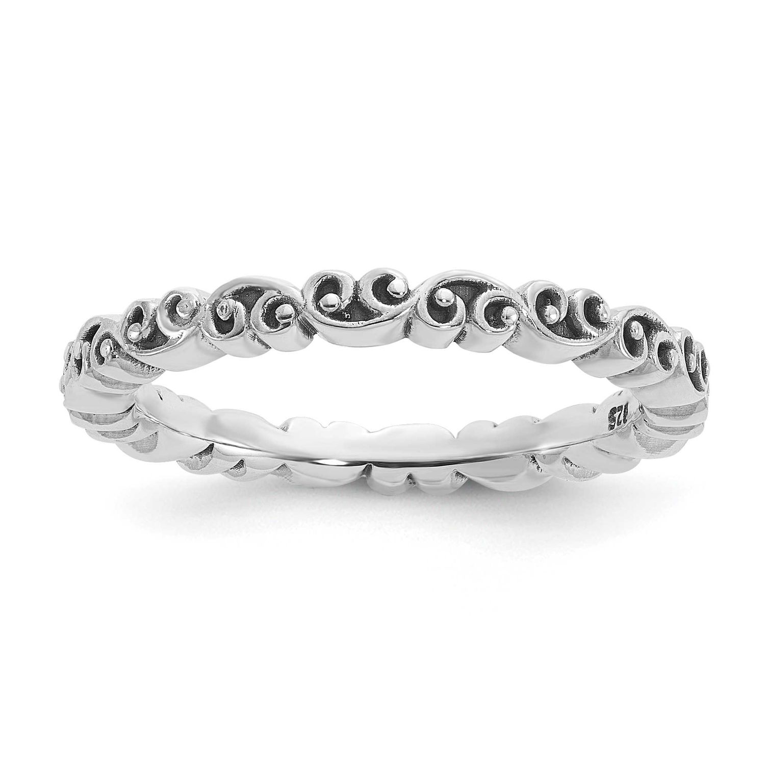 Antiqued Swirl Design Ring Sterling Silver, QSK2292-6,