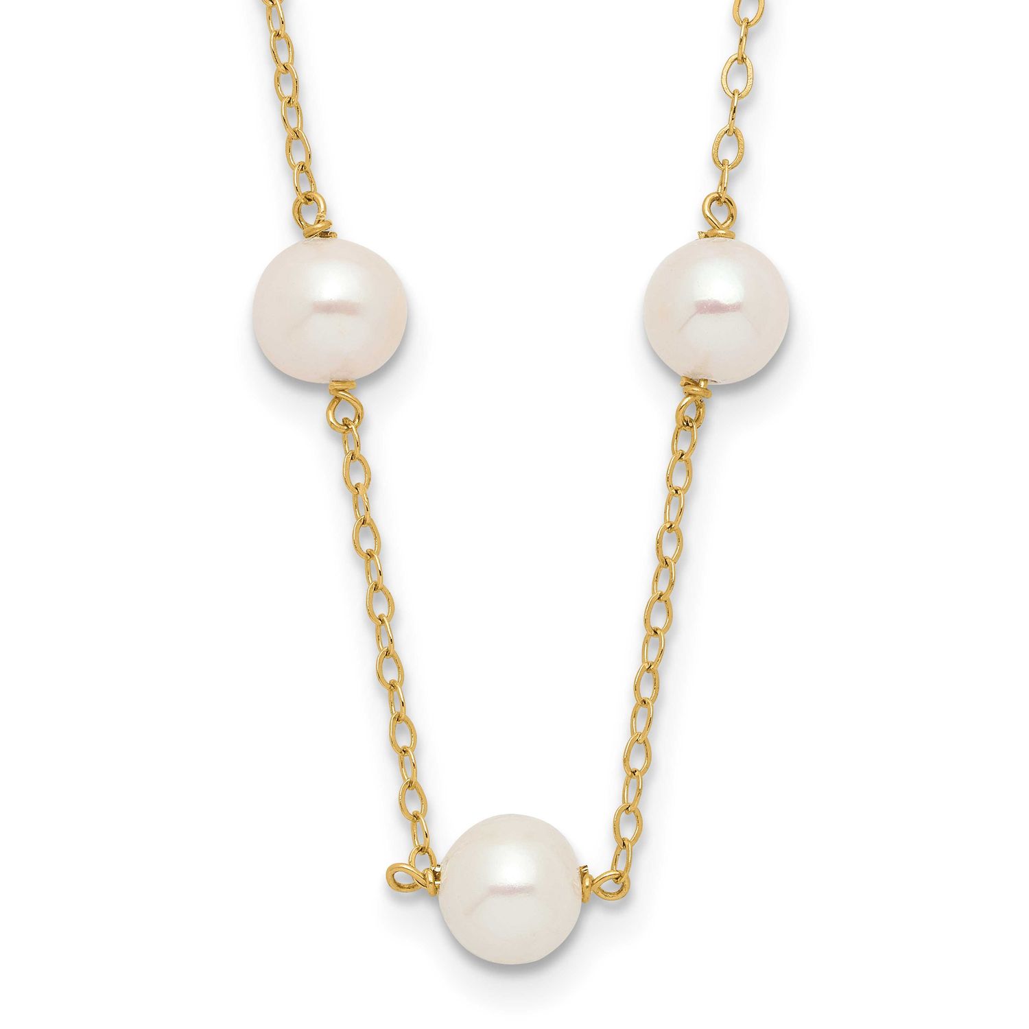 5.5-6.5mm White Near Round Freshwater Cultured Pearl 12-station 18 inch Necklace 10k Gold, 10PR56-1