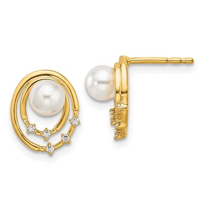 Diamond and Pearl Ovals Drop Post Earrings 14k Gold Polished, EM10174-006-YAA,