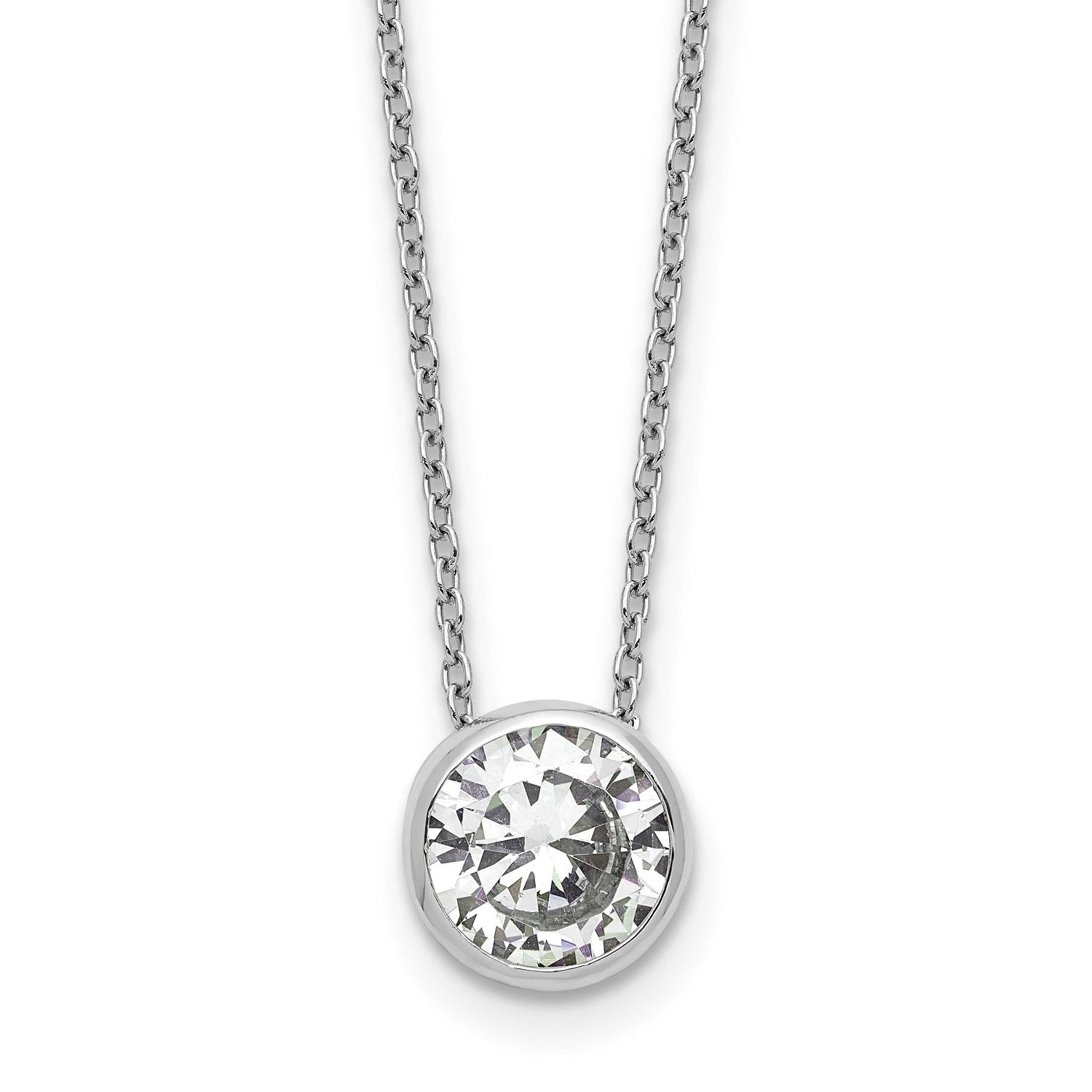 Cheryl M Polished 9mm Bezel Set CZ 16 Inch with 2 Inch Extension Necklace Sterling Silver Rhodium-p