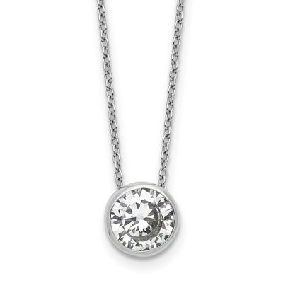 Cheryl M Polished 9mm Bezel Set CZ 16 Inch with 2 Inch Extension Necklace Sterling Silver Rhodium-p