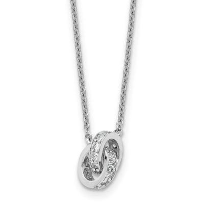 Cheryl M Polished CZ Interlocking Circles 16 Inch with 2 Inch Extension Necklace Sterling Silver Rh