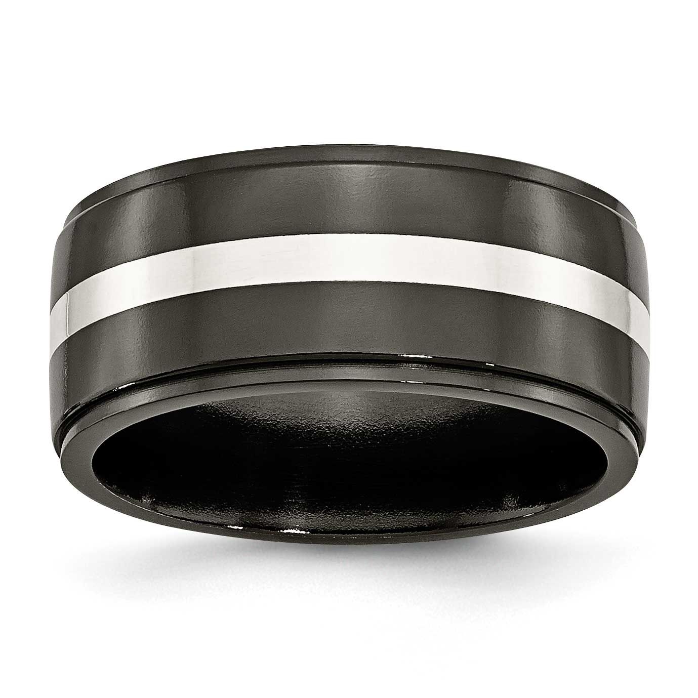 Black Ti with Sterling Silver Inlay Polished 10mm Band Titanium, TB288-12, 886774055893